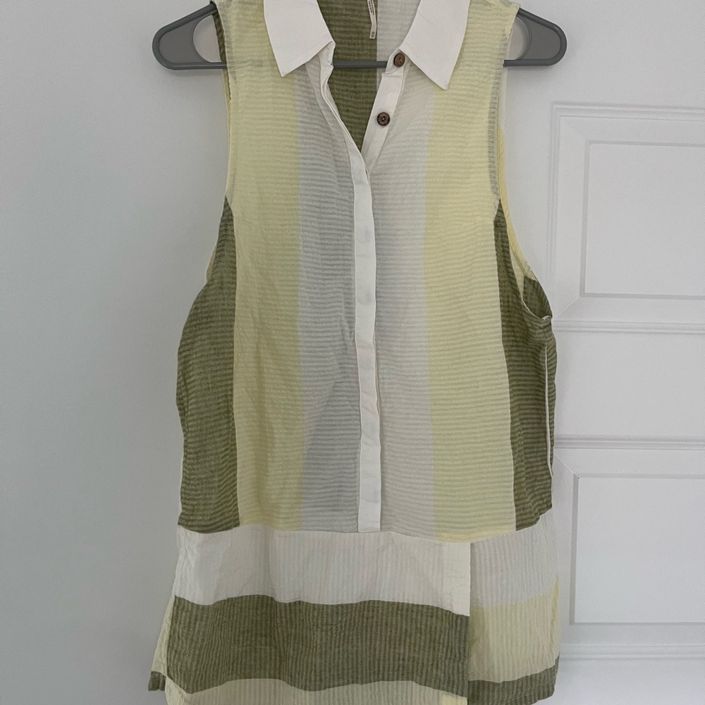 Free People Green and White Sleeveless Polo Romper